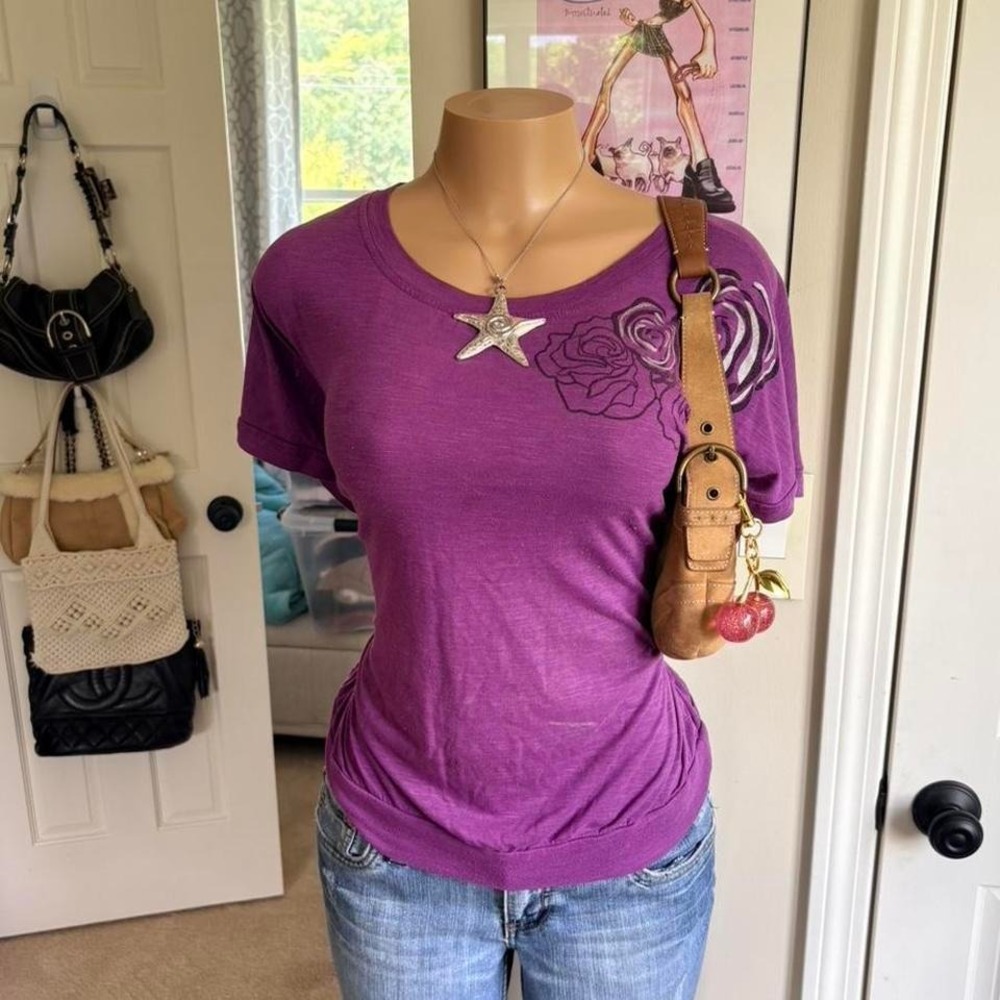 y2k 2000s floral fairy purple graphic tee